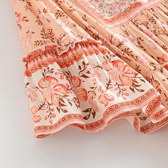 Boho Pink Cherry Blossom Flower Print Mini Dress - Picture 13 of 16